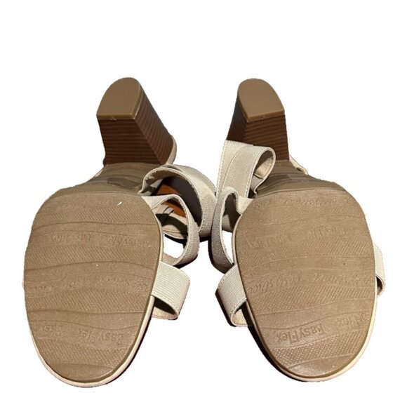 NEW Easy Street FLEX Women's 12 WIDE Slip on Block Heel Open Toe Tan Sandals - Picture 7 of 7